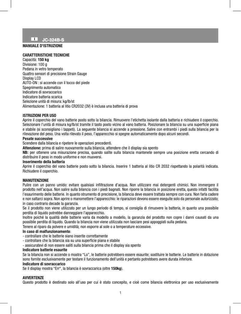 Imagen de la primera página del manual del dispositivo JC-324B