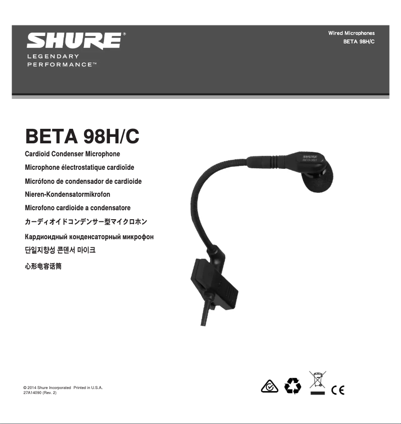 Página nº 1 - Manual de usuario Shure WB98H/C