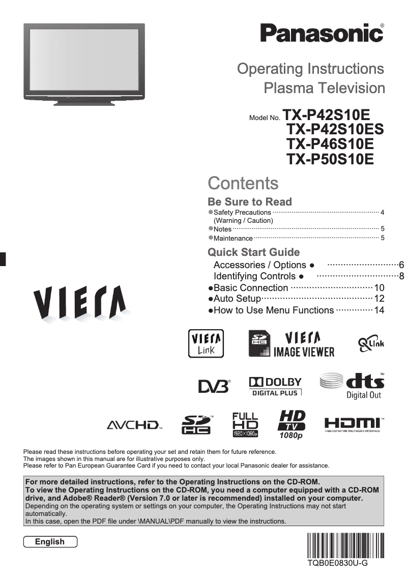 Página 1 del manual Manual de usuario Panasonic Viera TX-P46S10E