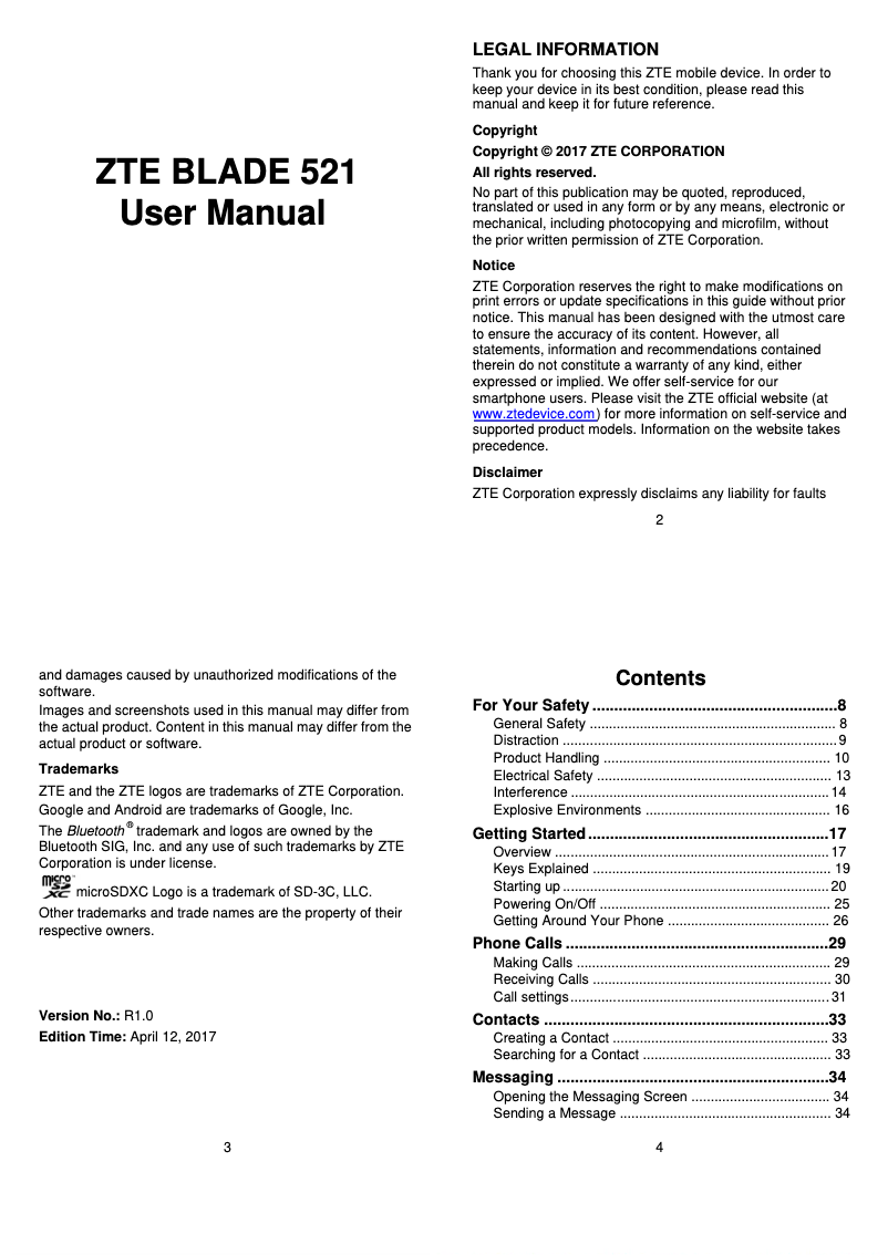 Imagen de la primera página del manual del dispositivo Blade 521