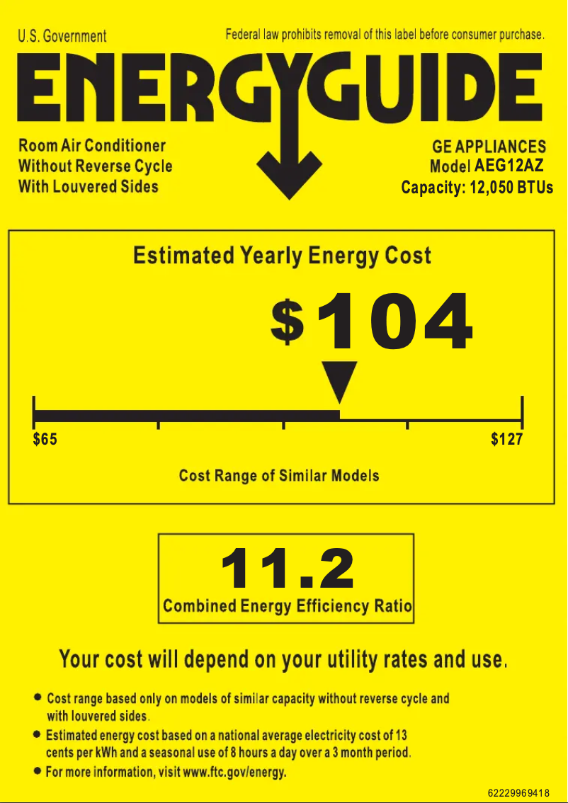 Página 1 del manual Etiqueta energética GE AEG12AZ