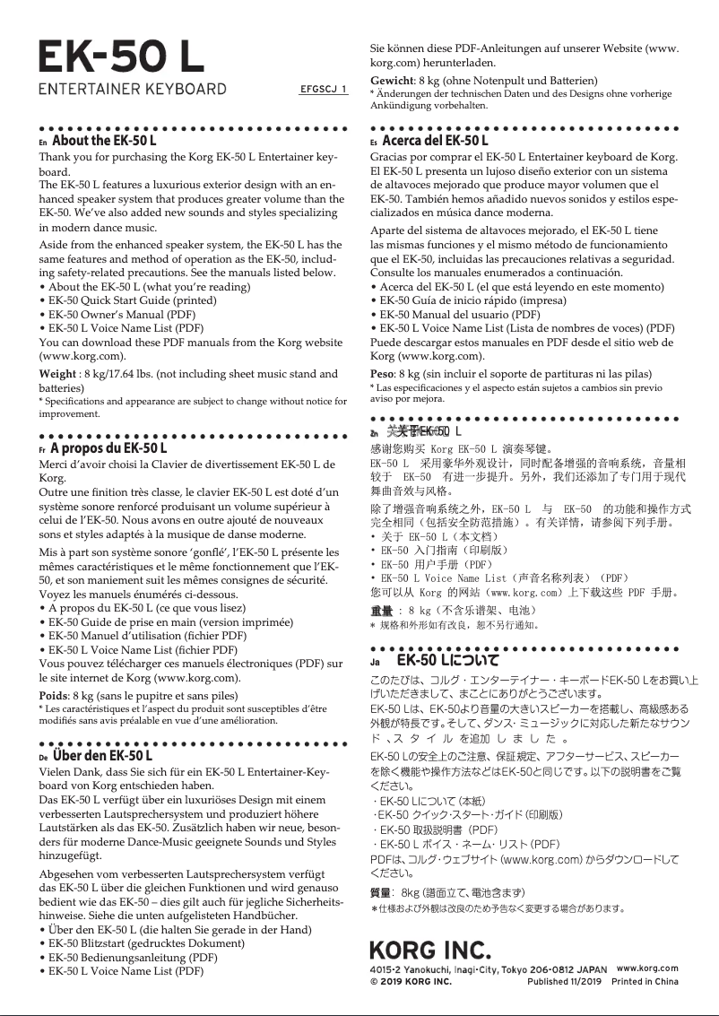 Página 1 del manual Manual de usuario Korg EK-50 L