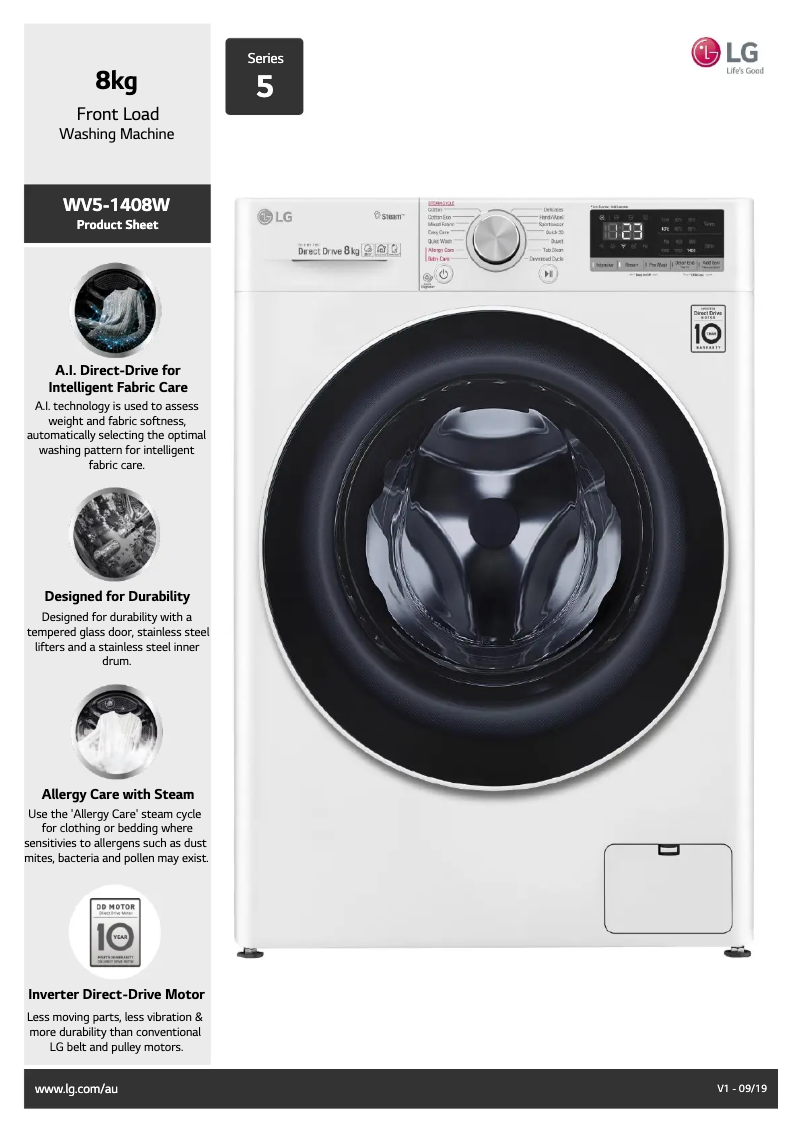 Página 1 del manual Ficha técnica LG WV5-1408W