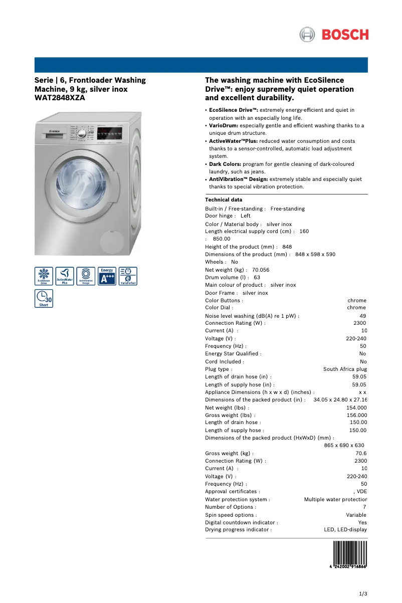 Imagen de la primera página del manual del dispositivo WAT2848XZA