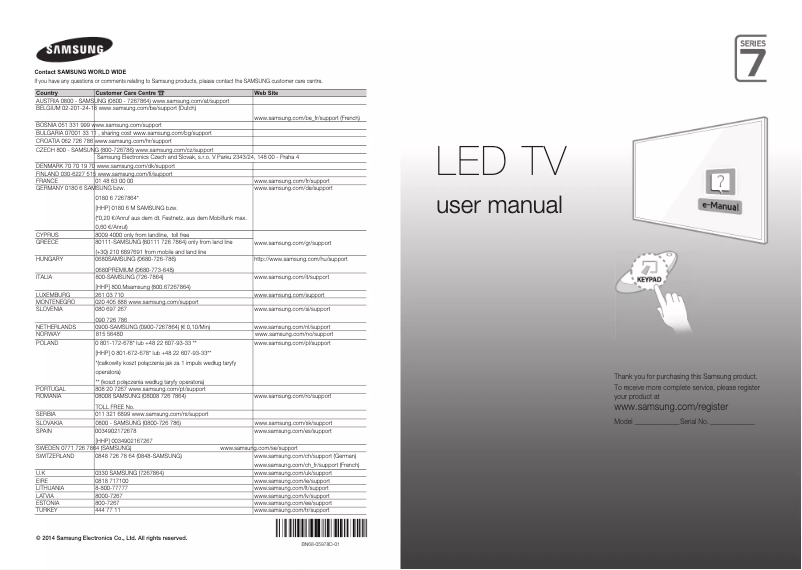 Página 1 del manual Guía de inicio rápido Samsung UE46H7005SQ