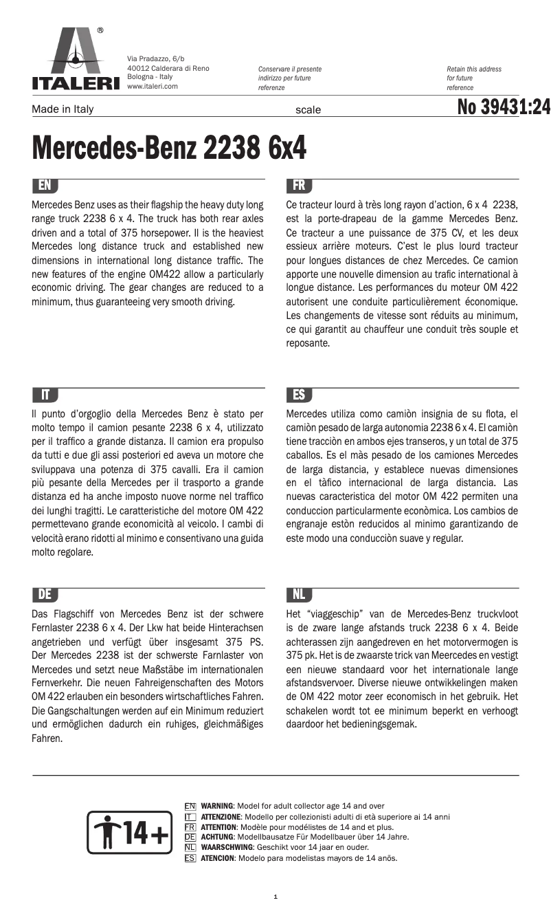 Imagen de la primera página del manual del dispositivo Mercedes-Benz 2238 6x4