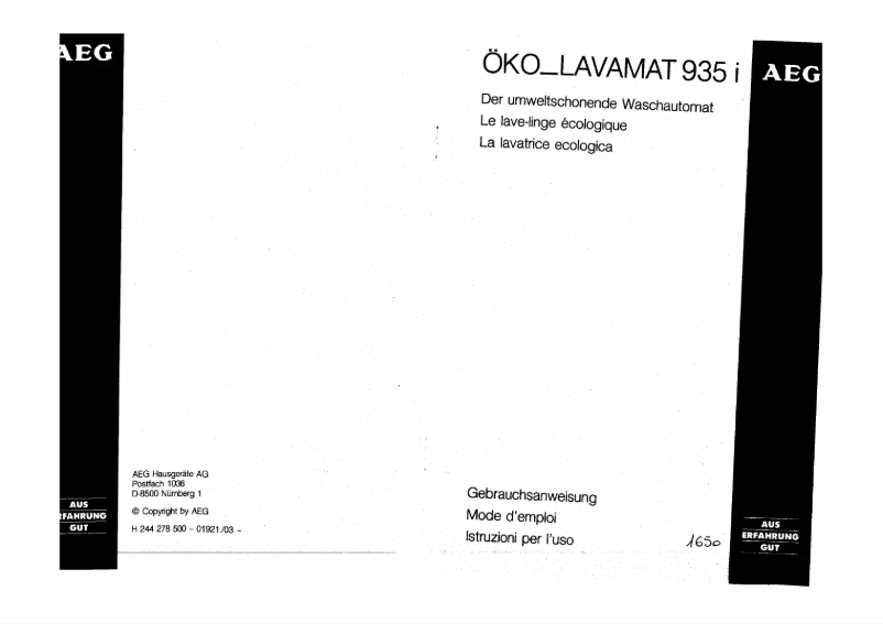 Página 1 del manual Manual de usuario AEG Lavamat 935 i