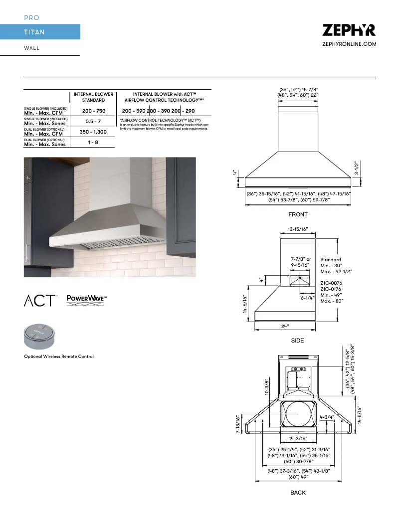 Página 1 del manual Ficha técnica Zephyr AK7654BS