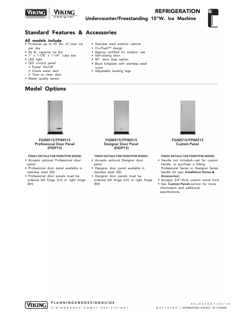 Página 1 del manual Ficha técnica Viking FPIM515
