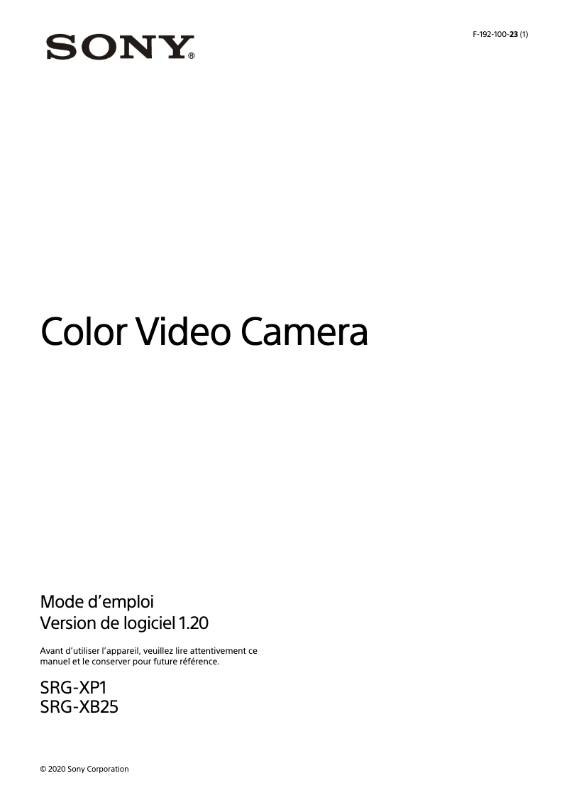 Imagen de la primera página del manual del dispositivo SRG-XB25