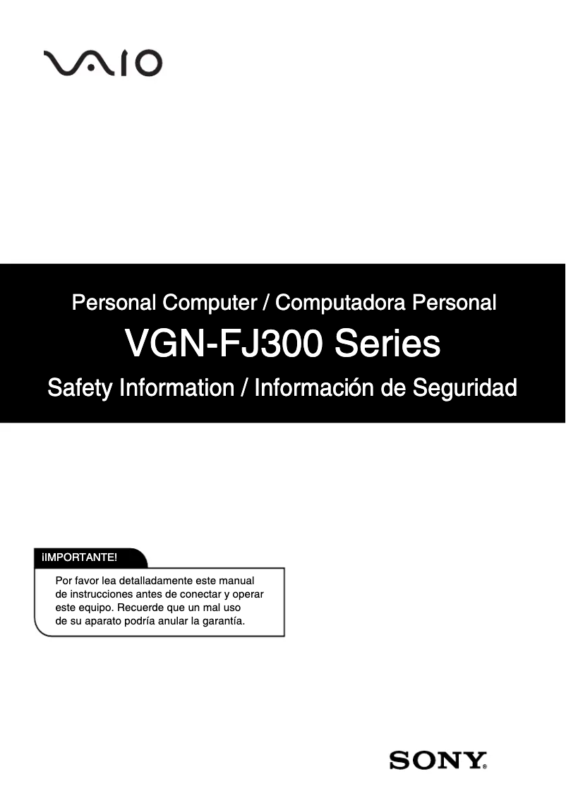 Página nº 1 - Instrucciones de seguridad Sony Vaio VGN-FJ340FP