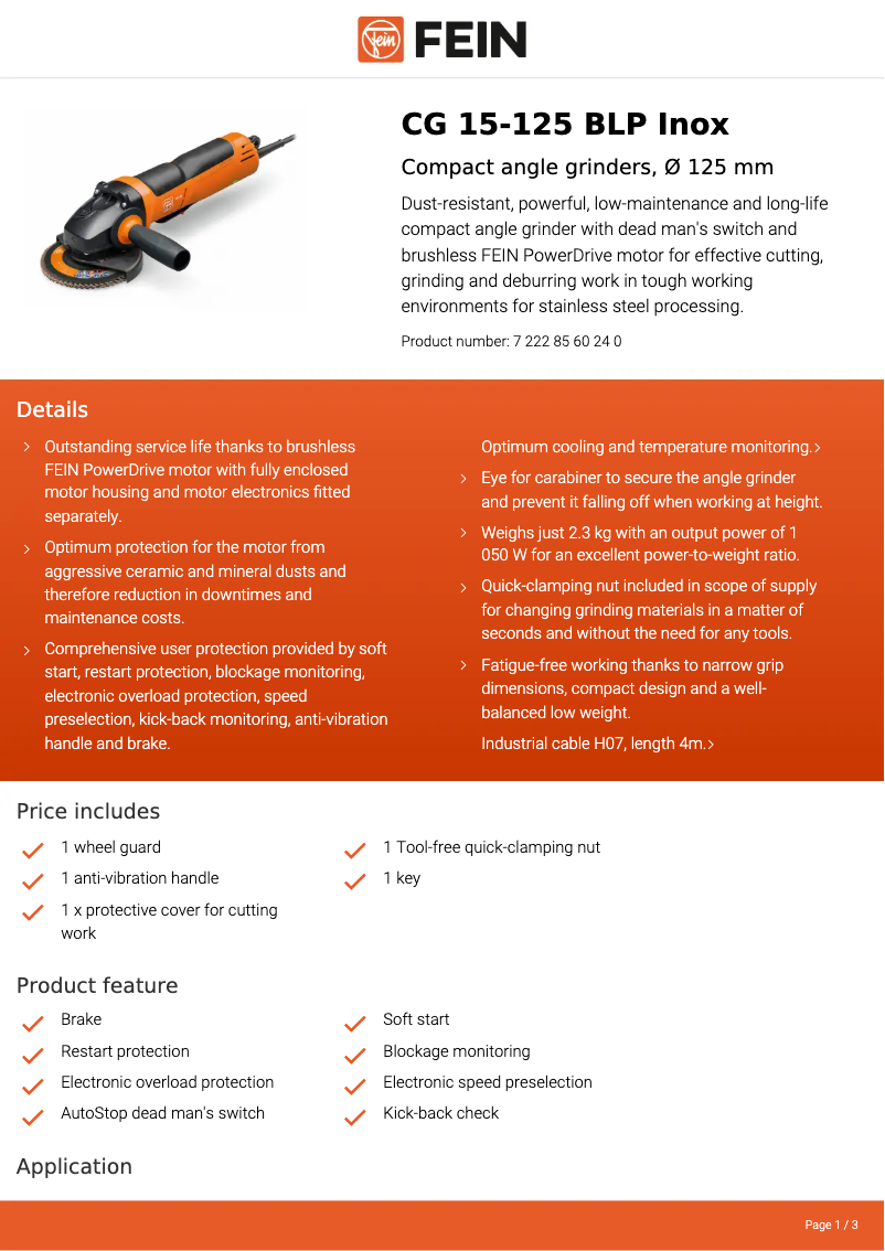 Página nº 1 - Ficha técnica Fein CG 15-125 BLP Inox