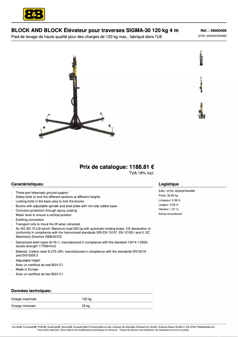 Página 1 del manual Ficha técnica Block & Block SIGMA-30