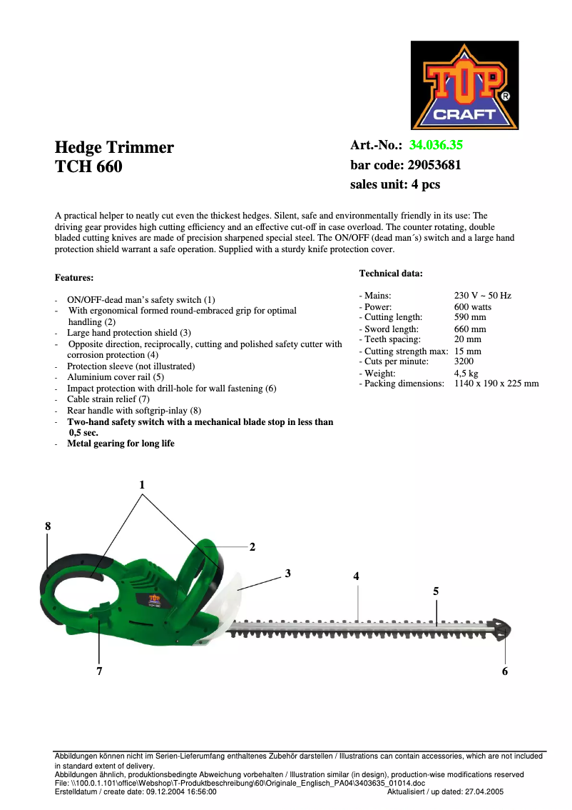 Página nº 1 - Manual de usuario Topcraft TCH 660