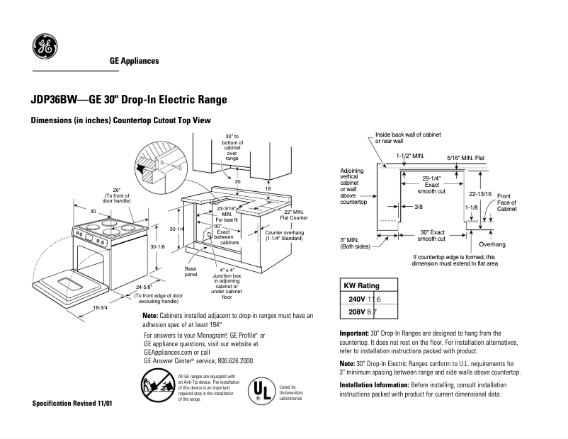 Página 1 del manual Ficha técnica GE JDP36BWAD