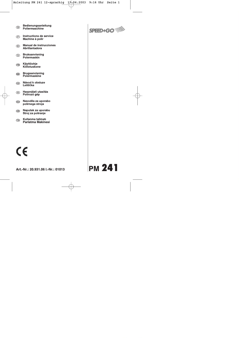 Imagen de la primera página del manual del dispositivo PM 241