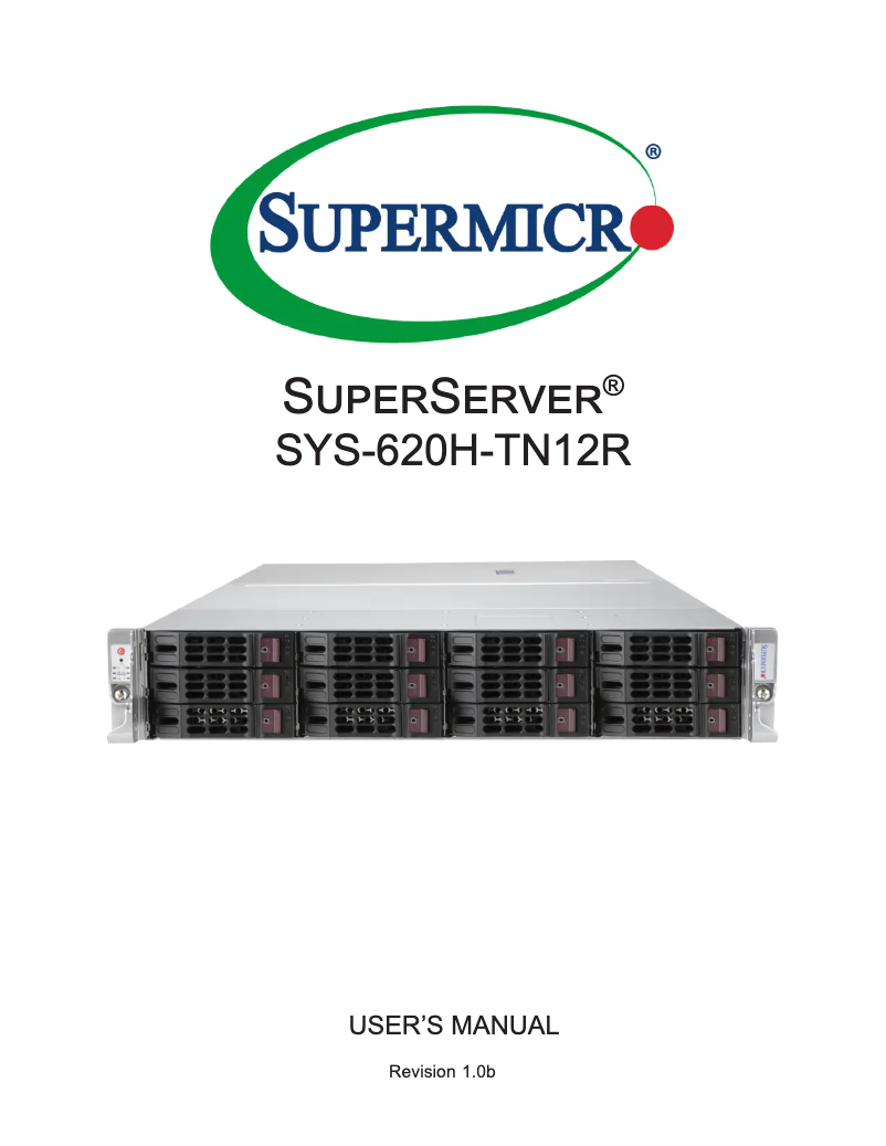 Imagen de la primera página del manual del dispositivo SuperServer SYS-620H-TN12R
