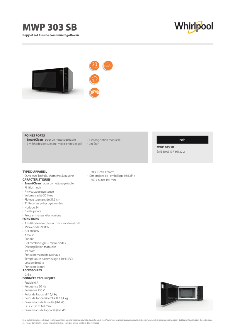 Imagen de la primera página del manual del dispositivo MWP 303 SB