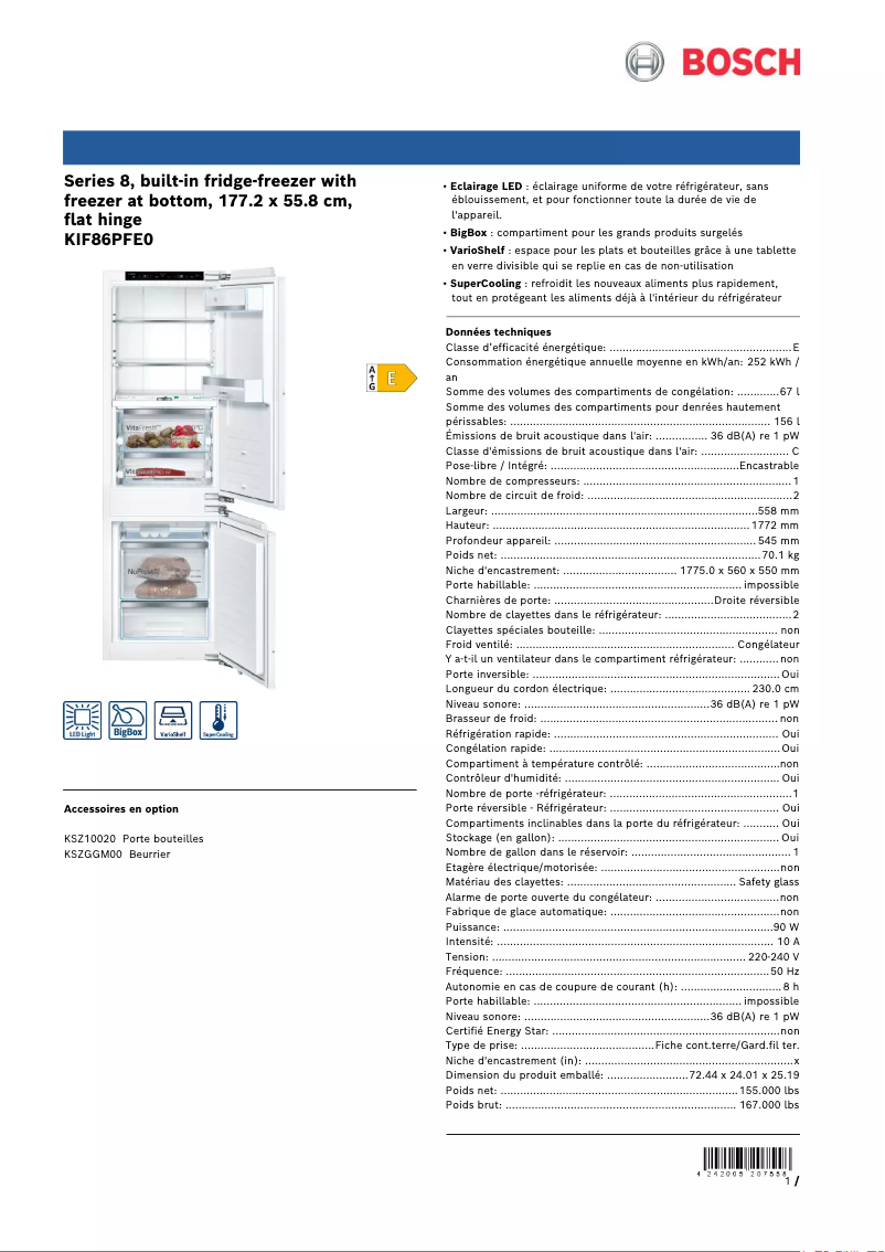 Página nº 1 - Ficha técnica Bosch KIF86PFE0