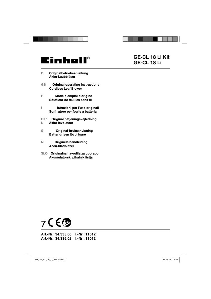Página 1 del manual Manual de usuario Einhell GE-CL 18 Li-Solo
