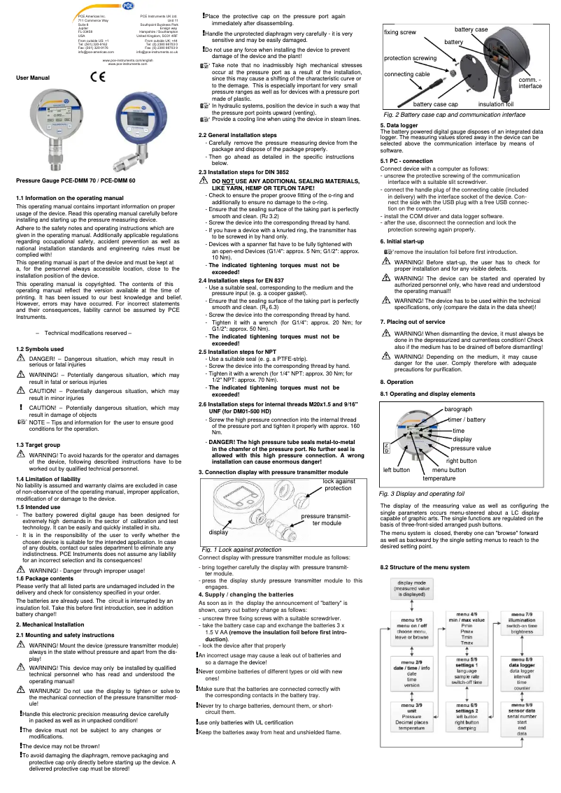 Imagen de la primera página del manual del dispositivo PCE-DMM 60