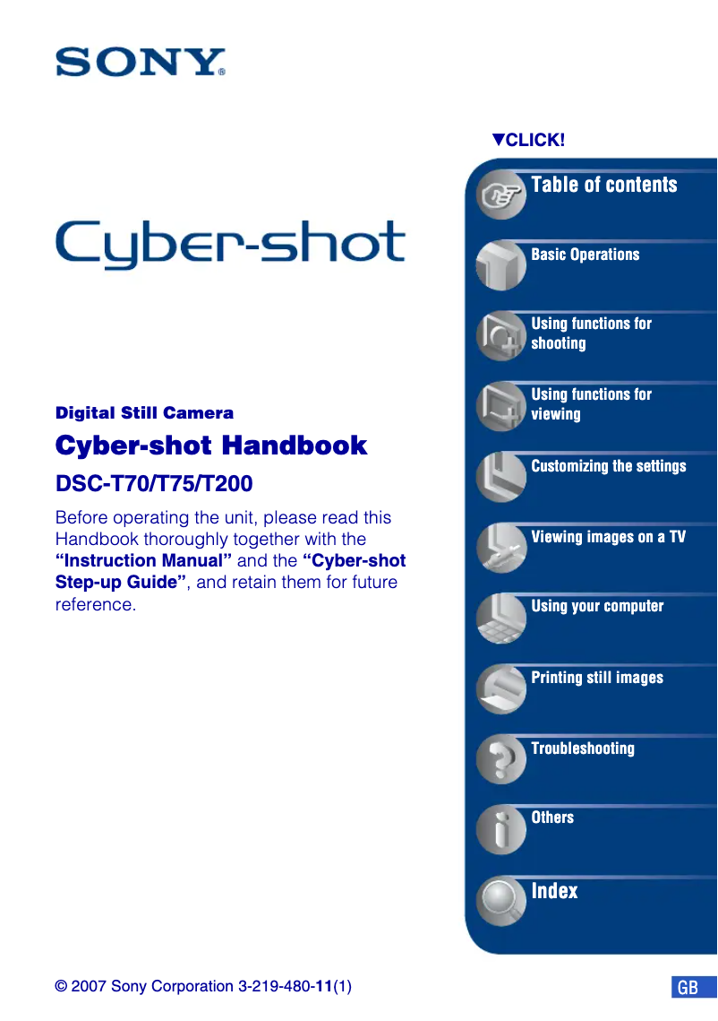 Imagen de la primera página del manual del dispositivo Cybershot DSC-T200