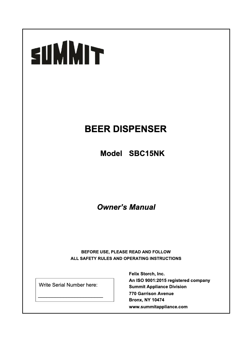 Página 1 del manual Manual de usuario Summit SBC15NK