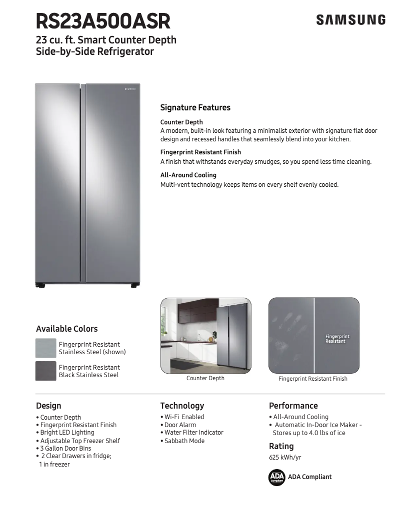 Página 1 del manual Ficha técnica Samsung RS23A500ASR