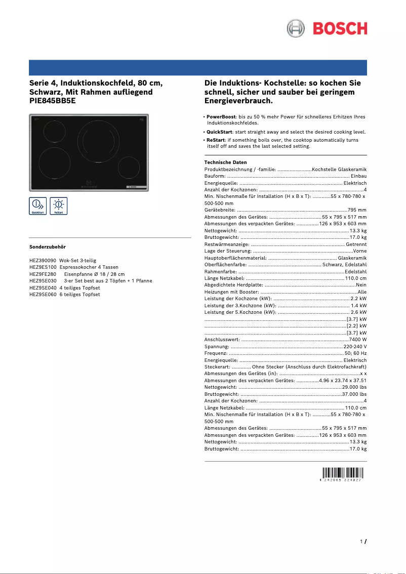 Imagen de la primera página del manual del dispositivo PIE845BB5E