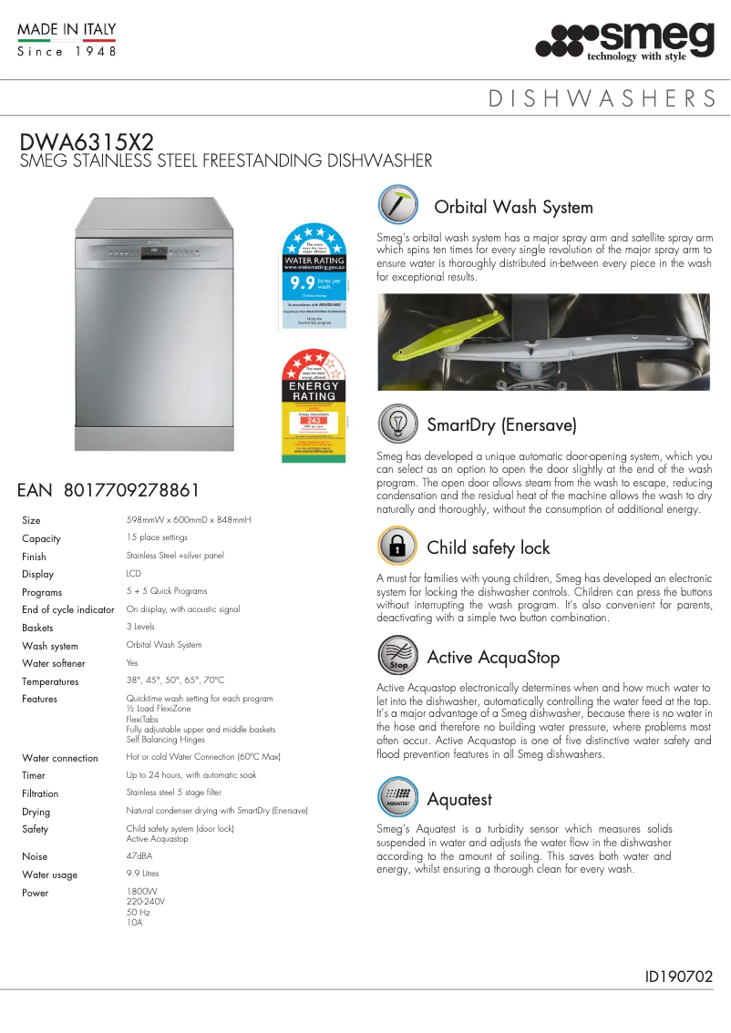 Página 1 del manual Ficha técnica Smeg DWA6315X2