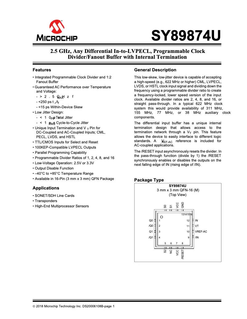 Imagen de la primera página del manual del dispositivo SY89874U