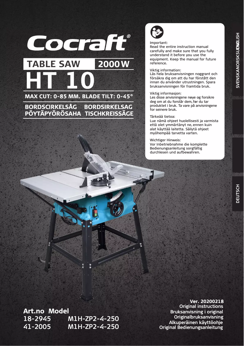 Página 1 del manual Manual de usuario Cocraft M1H-ZP2-4-250