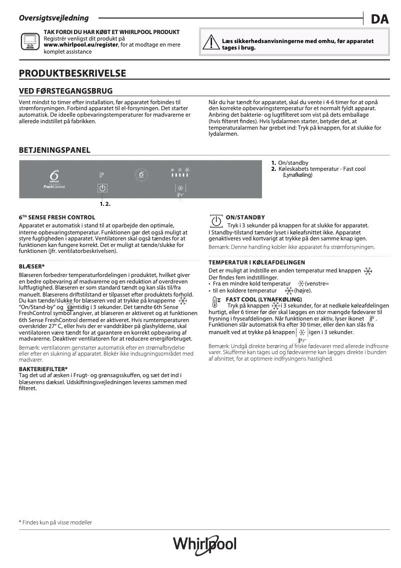 Página 1 del manual Manual de usuario Whirlpool ART 9811 SF2