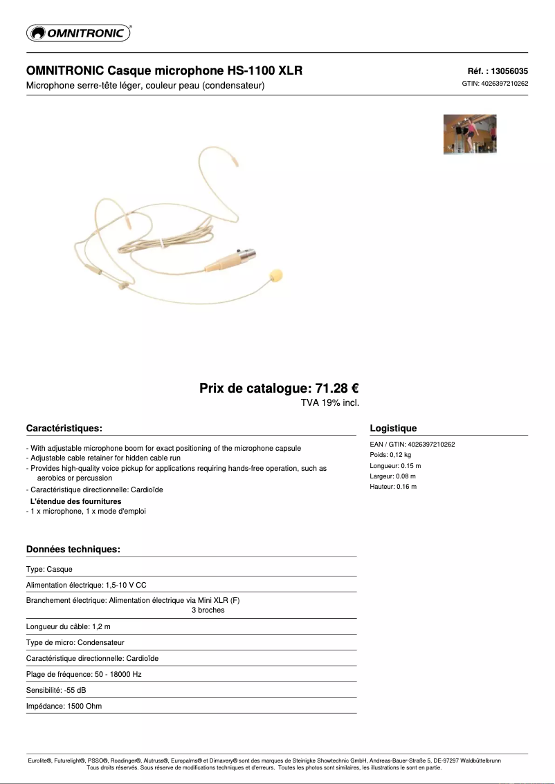Imagen de la primera página del manual del dispositivo HS-1100 XLR