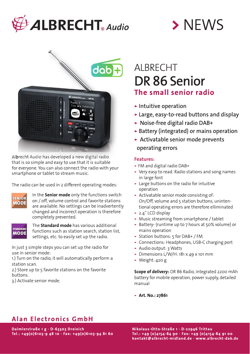 Imagen de la primera página del manual del dispositivo DR 86