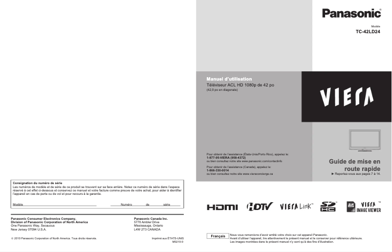 Imagen de la primera página del manual del dispositivo Viera TC-42LD24