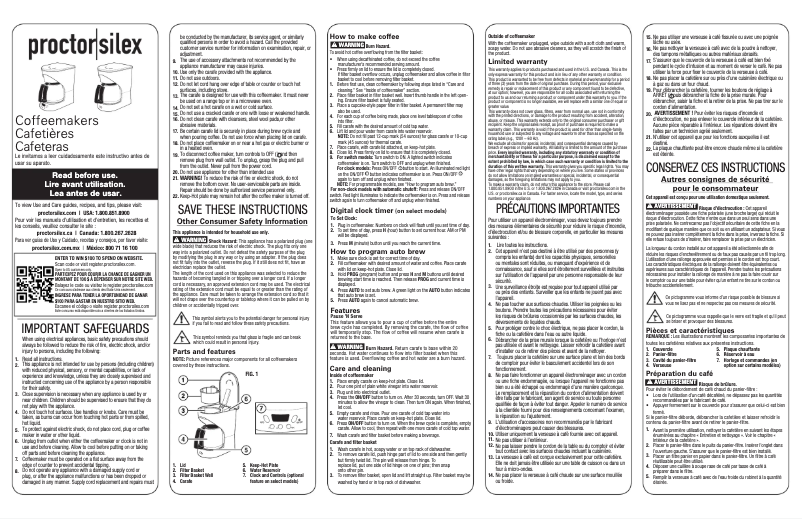 Página 1 del manual Manual de usuario Proctor Silex 43501
