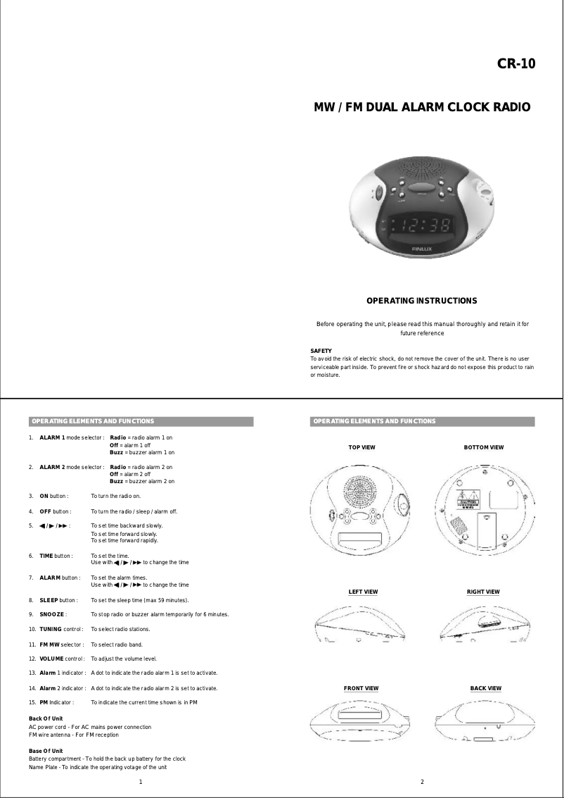 Página 1 del manual Manual de usuario Finlux CR-10