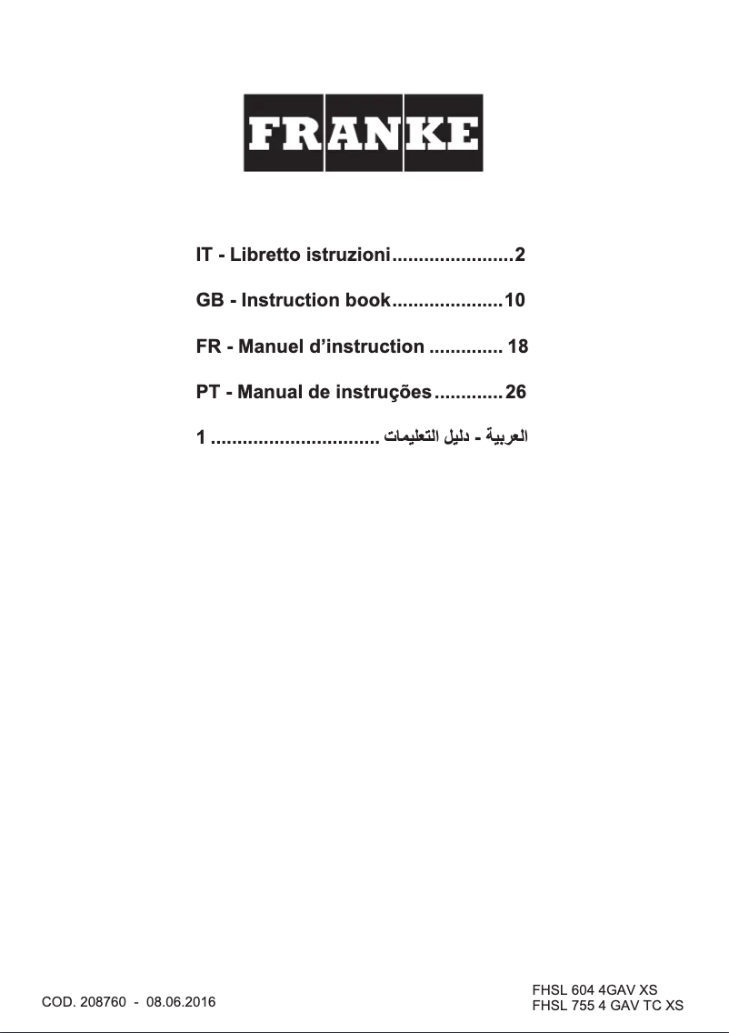 Página 1 del manual Manual de usuario Franke FHSL 604 4GAV XS C