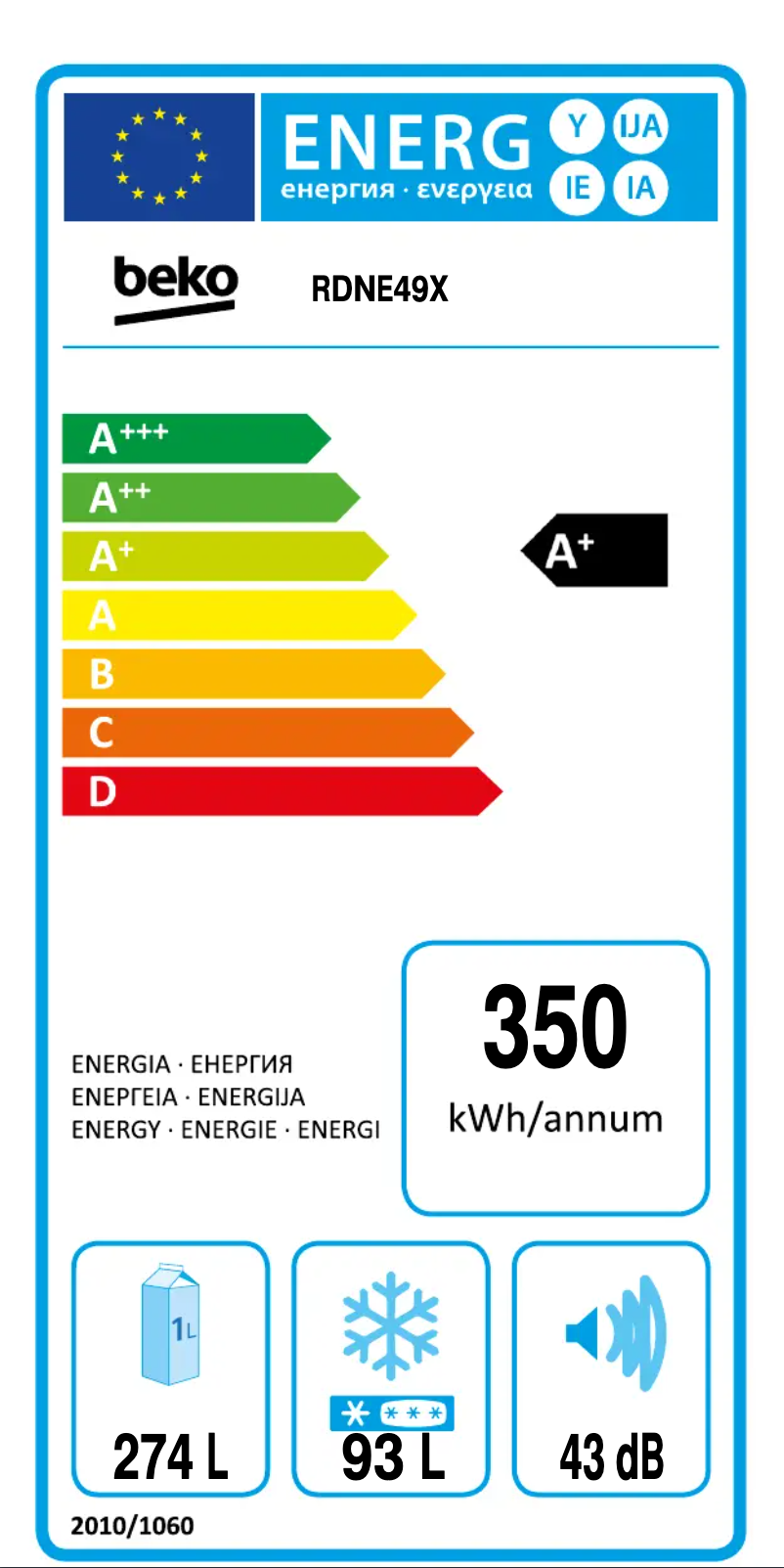Página 1 del manual Etiqueta energética Beko RDNE49X