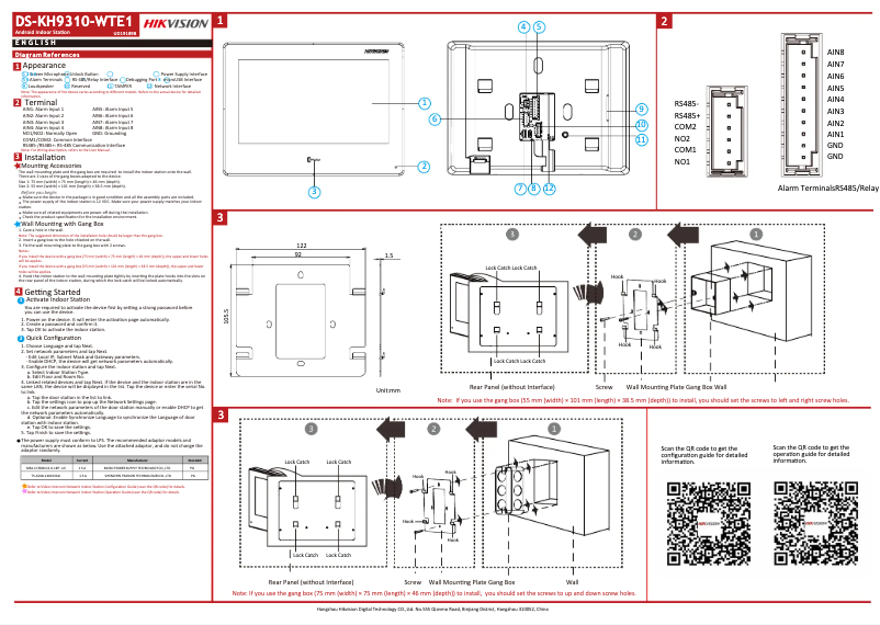Página nº 1 - Guía de inicio rápido Hikvision DS-KH9310-WTE1