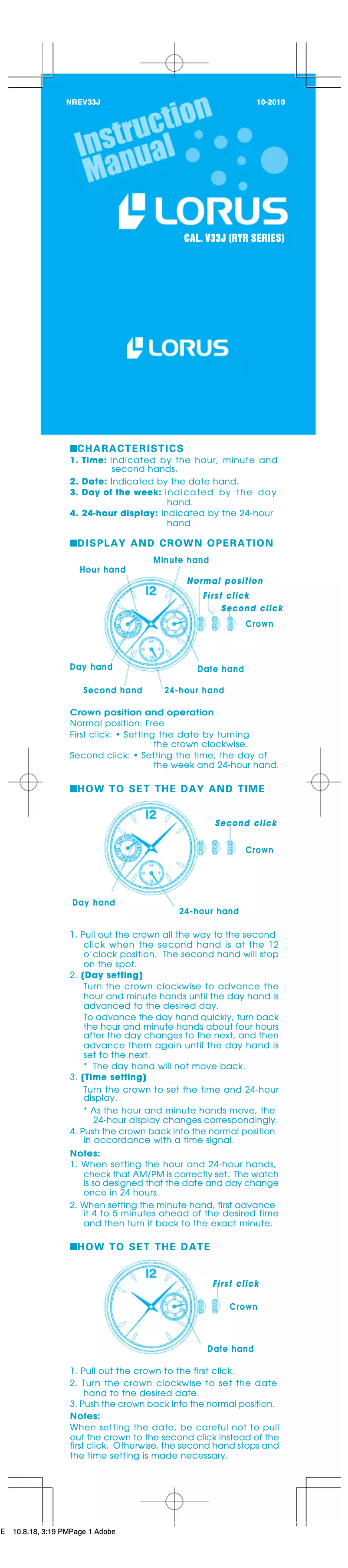 Imagen de la primera página del manual del dispositivo V33J