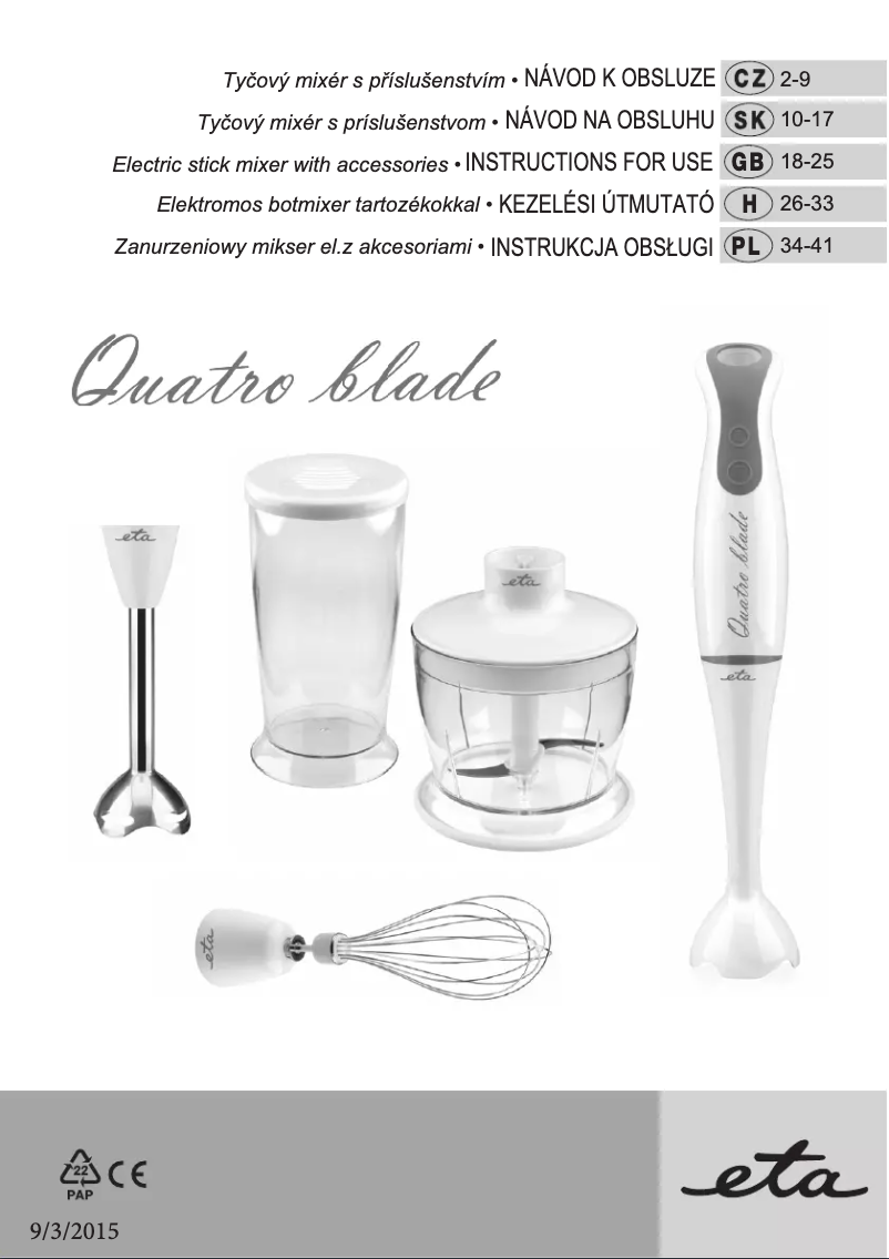 Página 1 del manual Manual de usuario Eta Quatro blade 1058 90000