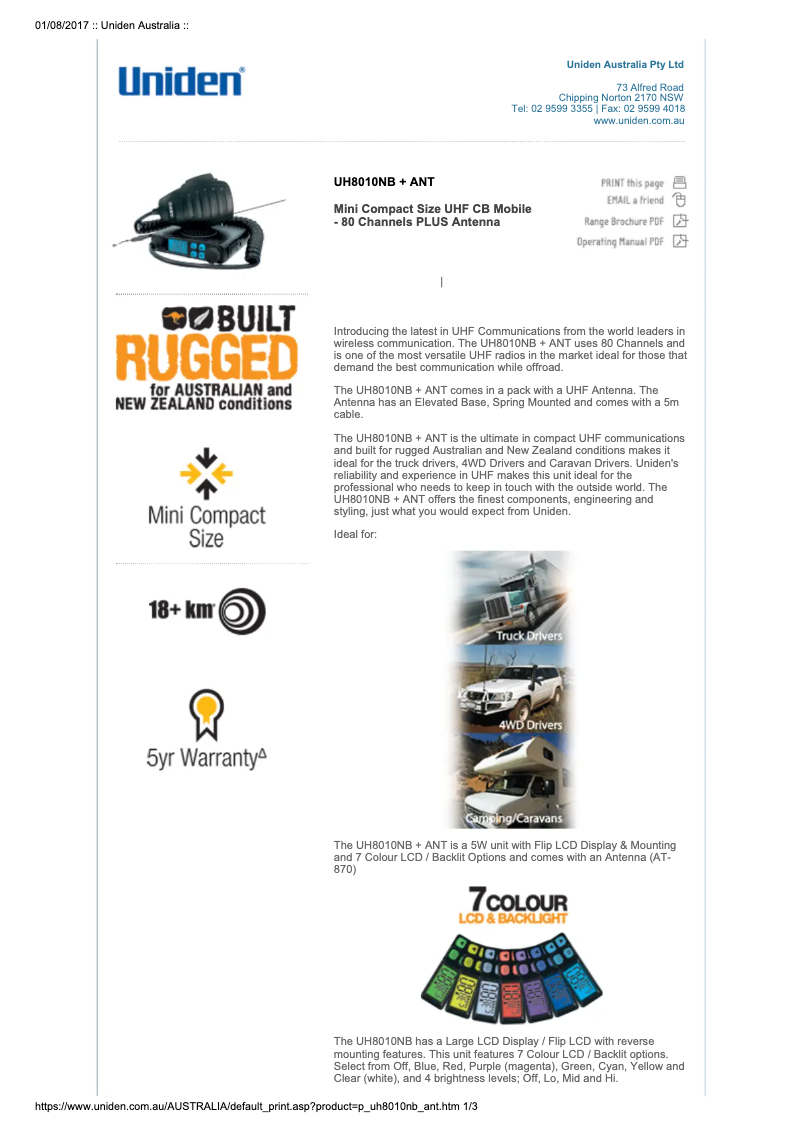 Imagen de la primera página del manual del dispositivo UH8010NB