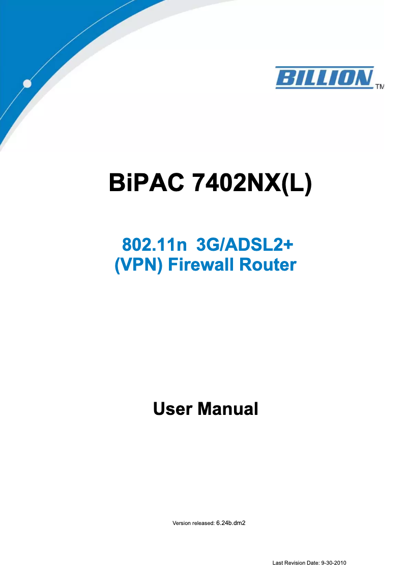 Página 1 del manual Manual de usuario Billion BiPAC 7402NX(L)