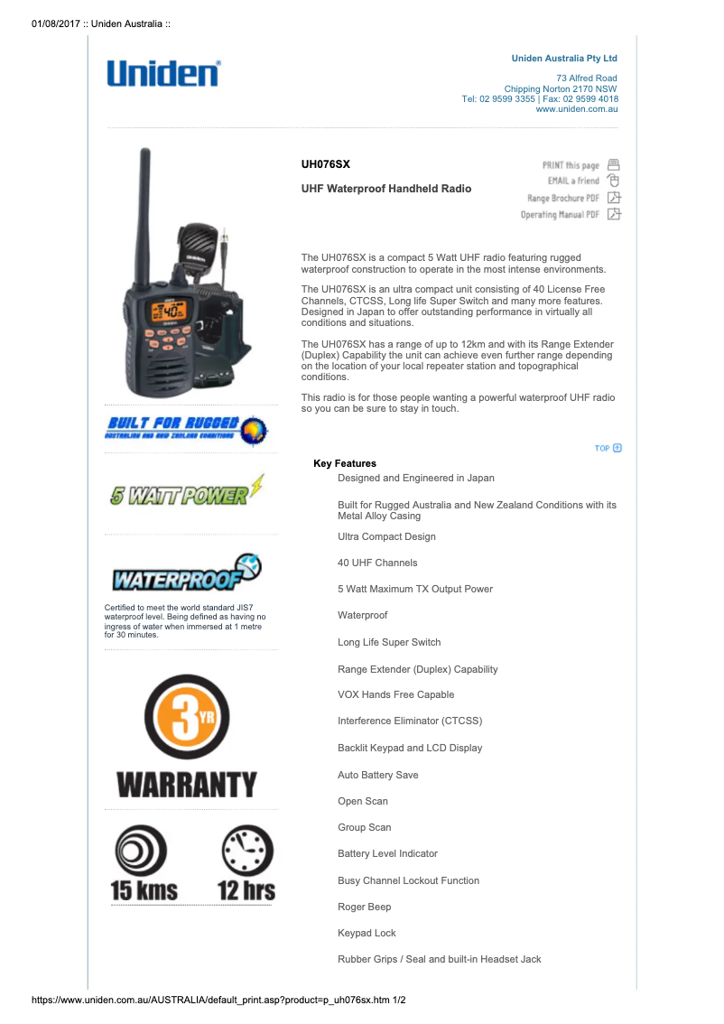 Imagen de la primera página del manual del dispositivo UH076SX