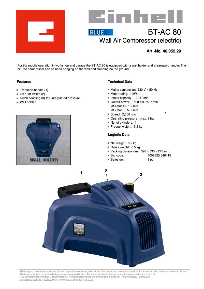 Página nº 1 - Manual de usuario Einhell BT-AC 80