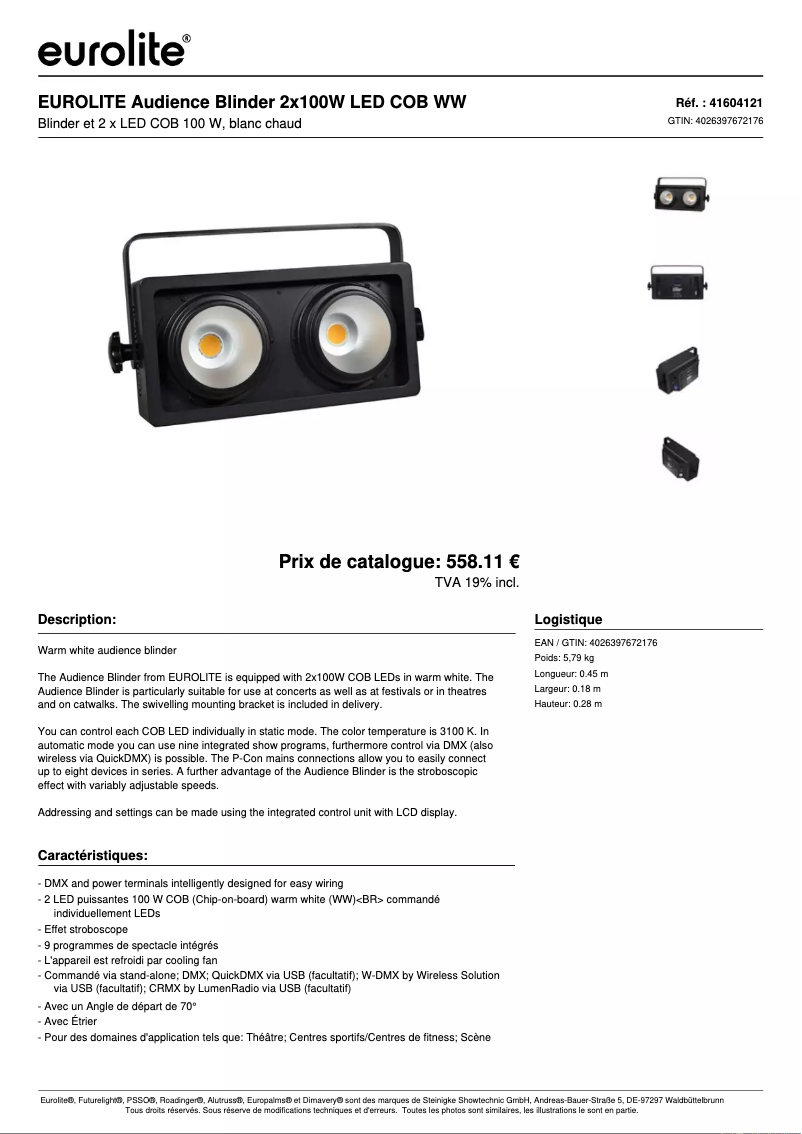 Página nº 1 - Ficha técnica Eurolite Audience Blinder 2x100W LED COB WW