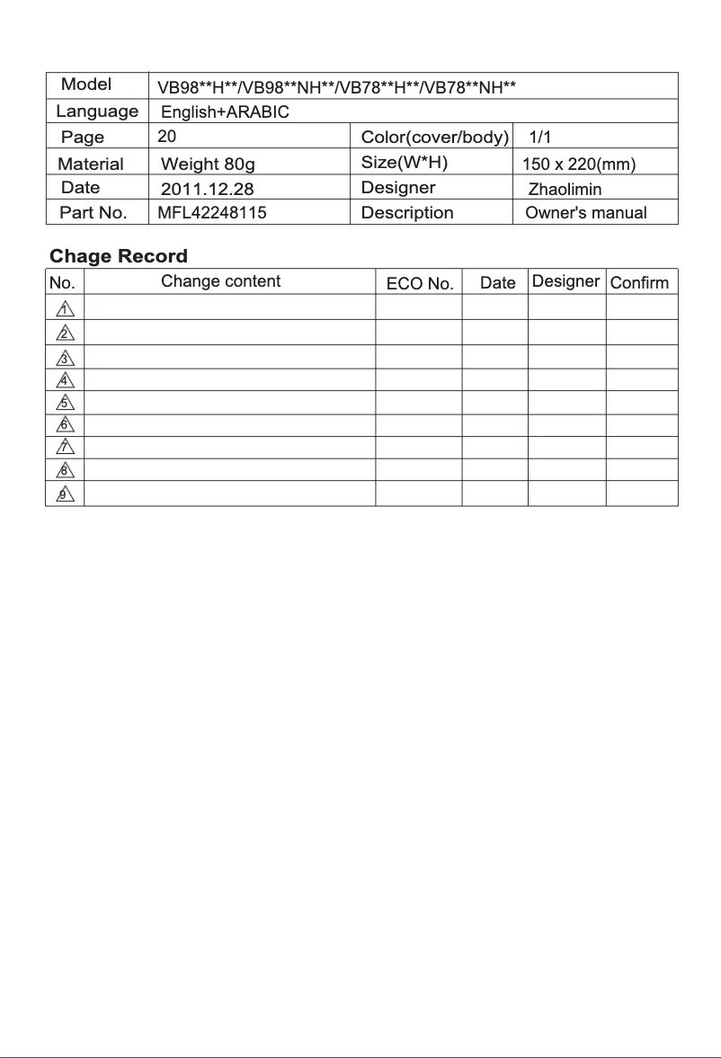 Imagen de la primera página del manual del dispositivo VB9820NHT