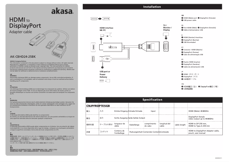Página 1 del manual Manual de usuario Akasa AK-CBHD24-25BK